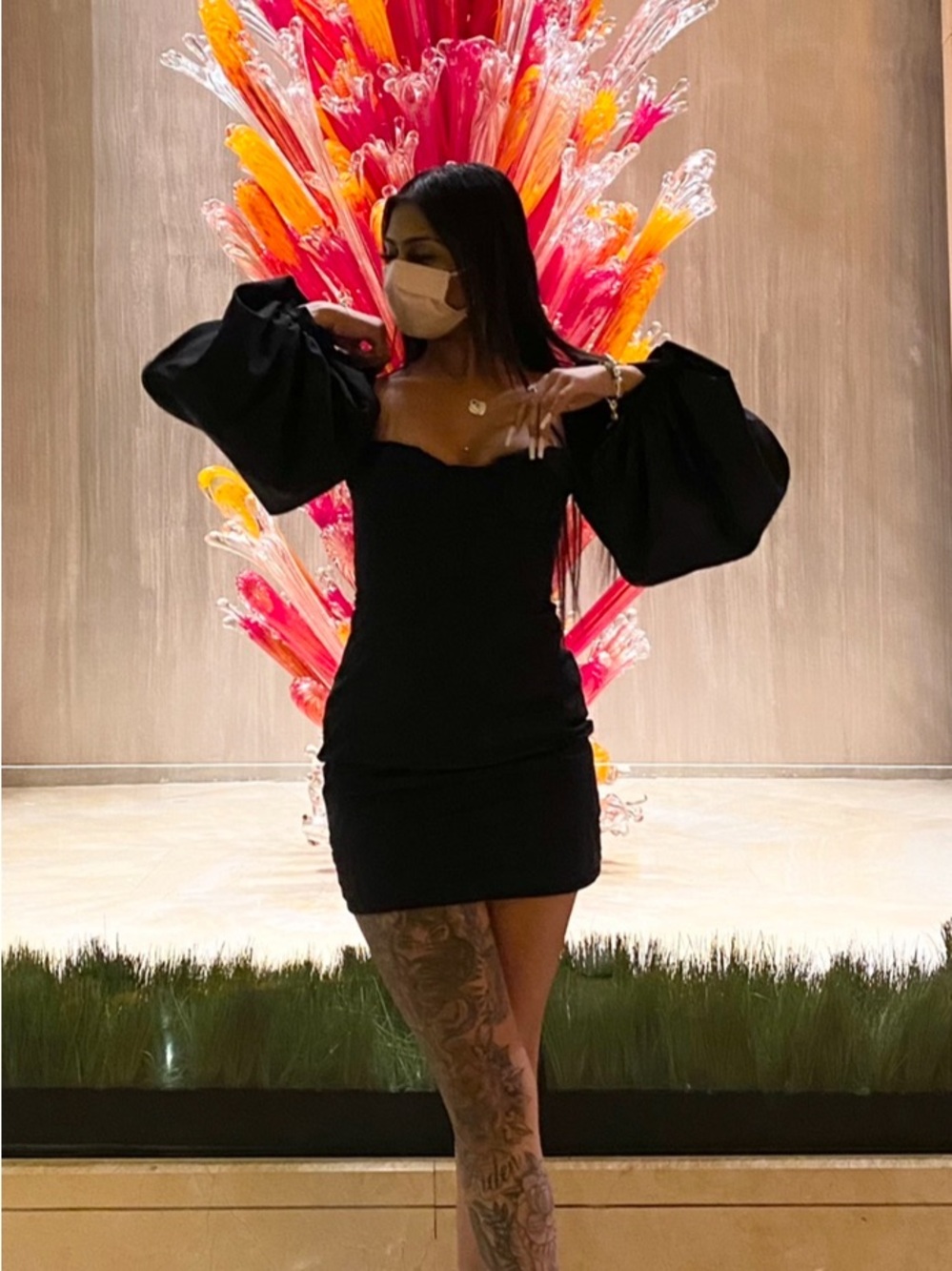 Oh Polly Same Old Love Black Off-Shoulder Puff Sleeve Mini Dress
